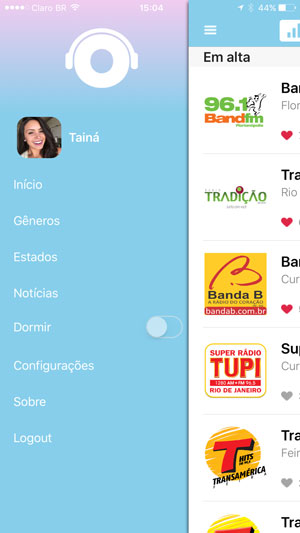 telas do aplicativo